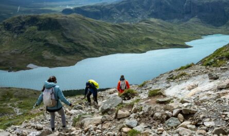 https://www.pexels.com/photo/hikers-descending-mountain-trail-by-norwegian-lake-33391686/